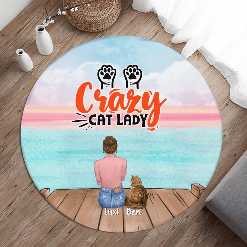Personalized Cat Mom Round Rug - Up to 5 Cats - Gift Idea For Cat Lover - Crazy Cat Lady