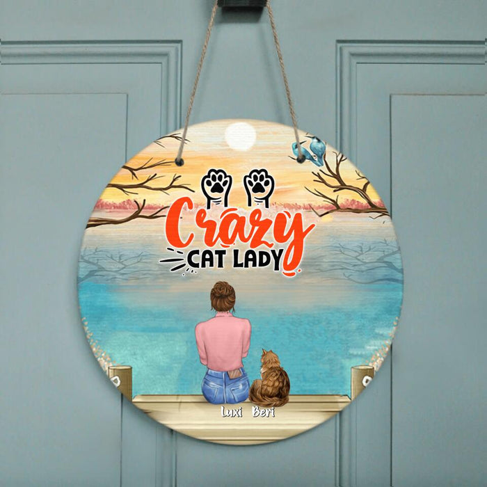 Custom Personalized Cat Mom Circle Door Sign - Upto 5 Cats - Gift Idea For Cat Lover - Crazy Cat Lady