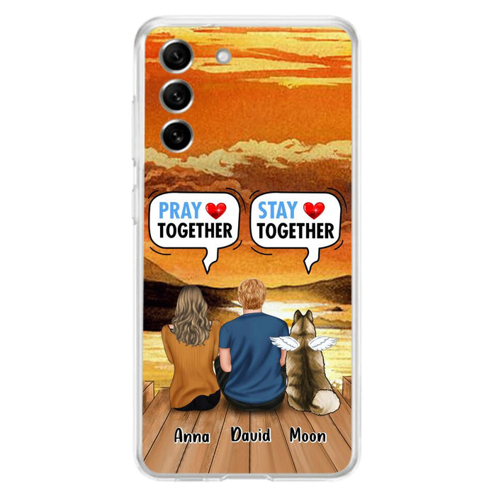 Custom Personalized Couple With Pet Phone Case - Couple With Upto 2 Pets - Gift Idea For Dog/Cat Lover - Pray Together Stay Together - Case For iPhone And Samsung