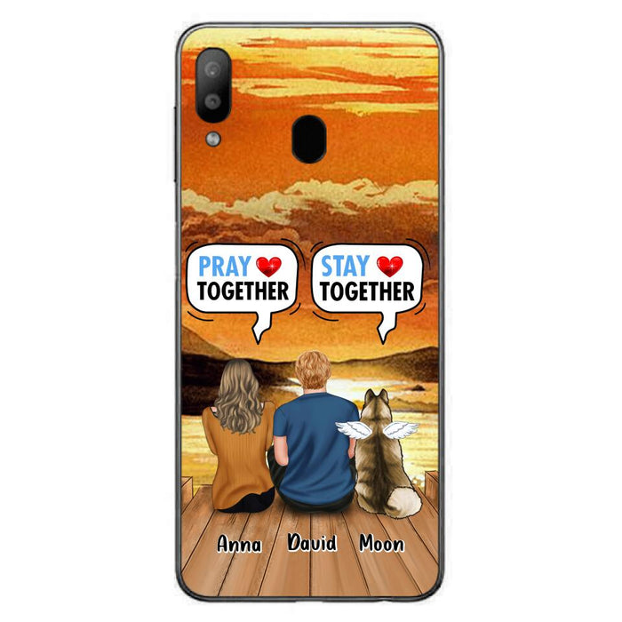 Custom Personalized Couple With Pet Phone Case - Couple With Upto 2 Pets - Gift Idea For Dog/Cat Lover - Pray Together Stay Together - Case For iPhone And Samsung