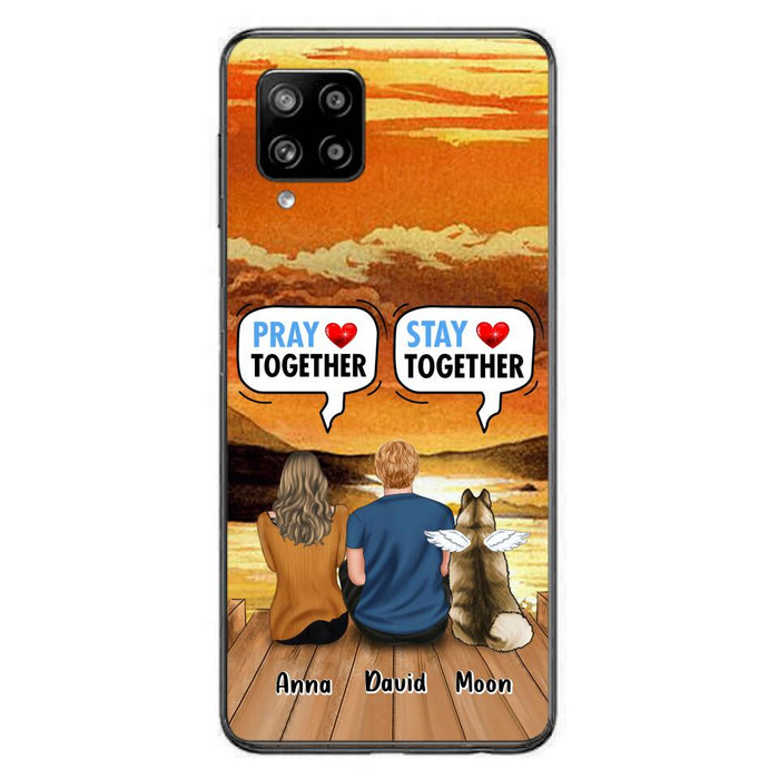 Custom Personalized Couple With Pet Phone Case - Couple With Upto 2 Pets - Gift Idea For Dog/Cat Lover - Pray Together Stay Together - Case For iPhone And Samsung