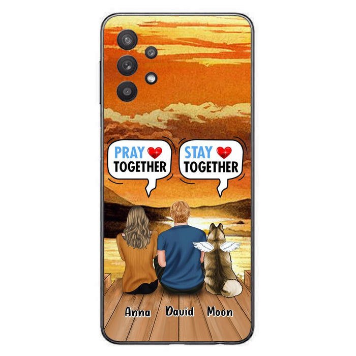 Custom Personalized Couple With Pet Phone Case - Couple With Upto 2 Pets - Gift Idea For Dog/Cat Lover - Pray Together Stay Together - Case For iPhone And Samsung