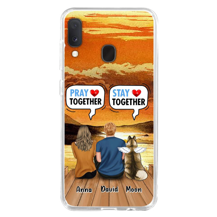 Custom Personalized Couple With Pet Phone Case - Couple With Upto 2 Pets - Gift Idea For Dog/Cat Lover - Pray Together Stay Together - Case For iPhone And Samsung