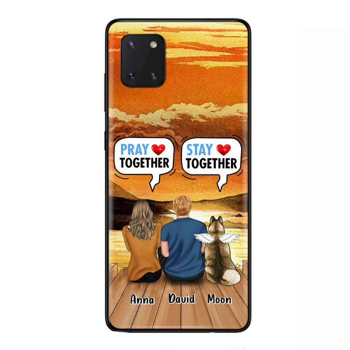 Custom Personalized Couple With Pet Phone Case - Couple With Upto 2 Pets - Gift Idea For Dog/Cat Lover - Pray Together Stay Together - Case For iPhone And Samsung