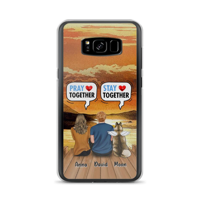 Custom Personalized Couple With Pet Phone Case - Couple With Upto 2 Pets - Gift Idea For Dog/Cat Lover - Pray Together Stay Together - Case For iPhone And Samsung