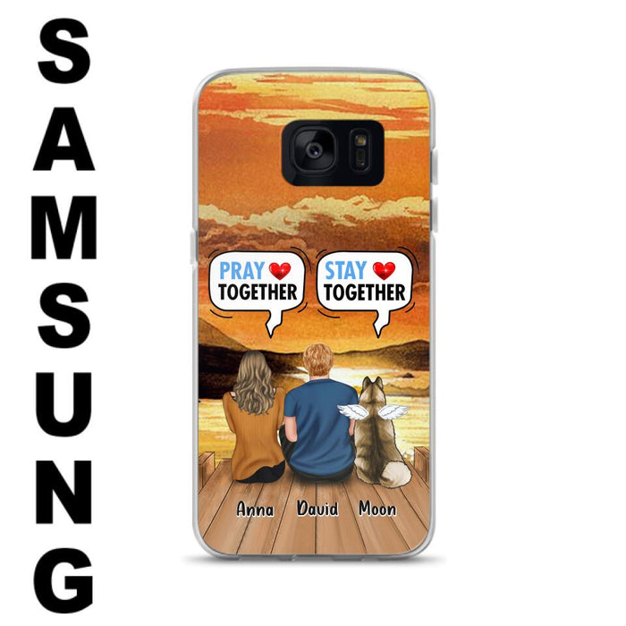 Custom Personalized Couple With Pet Phone Case - Couple With Upto 2 Pets - Gift Idea For Dog/Cat Lover - Pray Together Stay Together - Case For iPhone And Samsung