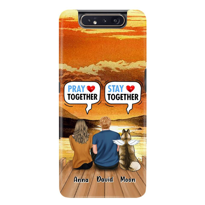 Custom Personalized Couple With Pet Phone Case - Couple With Upto 2 Pets - Gift Idea For Dog/Cat Lover - Pray Together Stay Together - Case For iPhone And Samsung