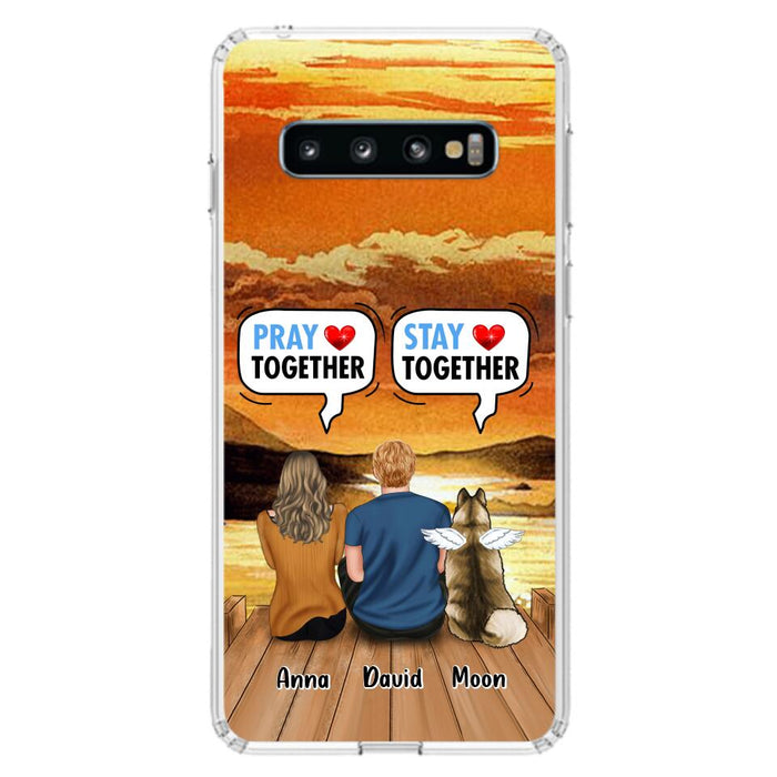 Custom Personalized Couple With Pet Phone Case - Couple With Upto 2 Pets - Gift Idea For Dog/Cat Lover - Pray Together Stay Together - Case For iPhone And Samsung