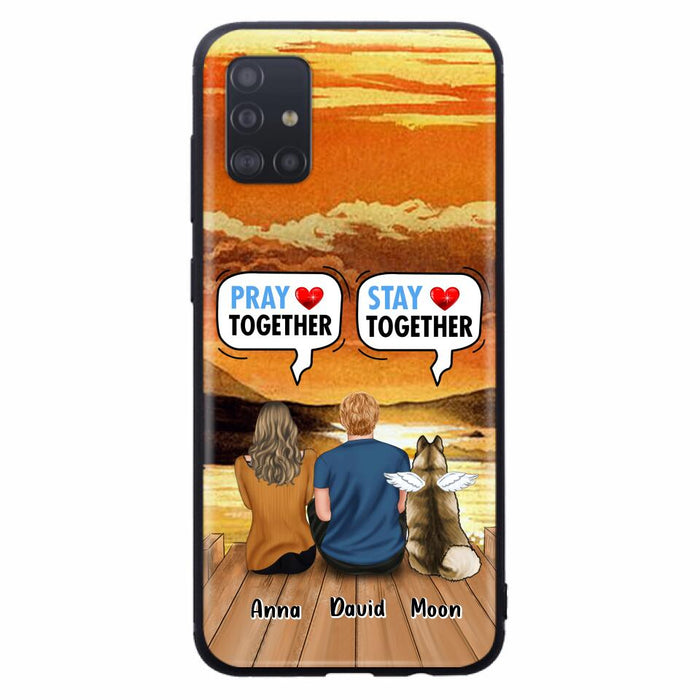 Custom Personalized Couple With Pet Phone Case - Couple With Upto 2 Pets - Gift Idea For Dog/Cat Lover - Pray Together Stay Together - Case For iPhone And Samsung