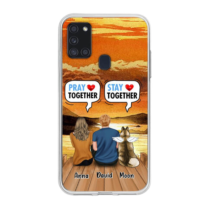 Custom Personalized Couple With Pet Phone Case - Couple With Upto 2 Pets - Gift Idea For Dog/Cat Lover - Pray Together Stay Together - Case For iPhone And Samsung