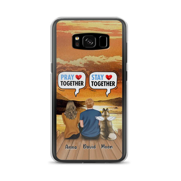 Custom Personalized Couple With Pet Phone Case - Couple With Upto 2 Pets - Gift Idea For Dog/Cat Lover - Pray Together Stay Together - Case For iPhone And Samsung