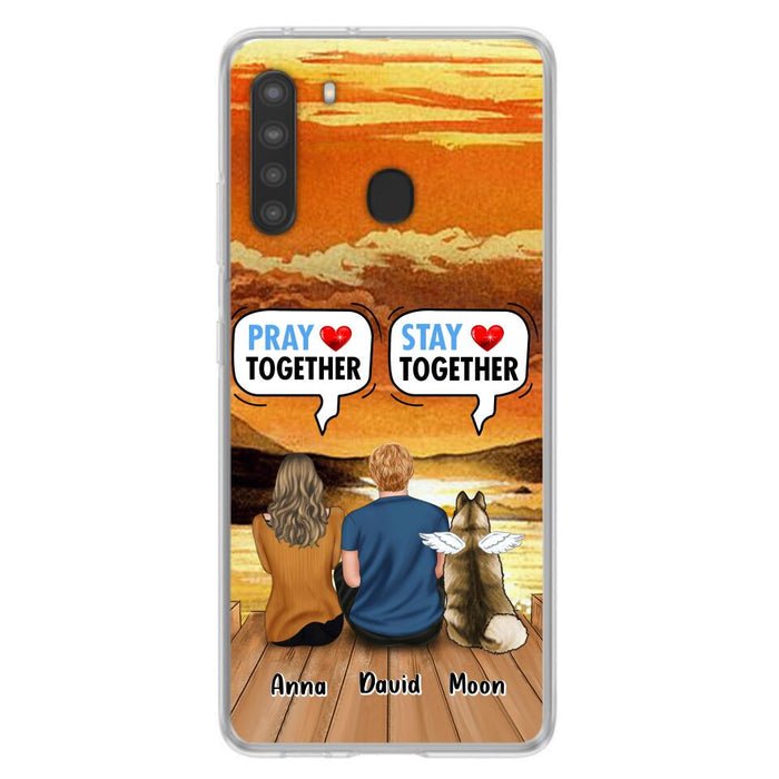 Custom Personalized Couple With Pet Phone Case - Couple With Upto 2 Pets - Gift Idea For Dog/Cat Lover - Pray Together Stay Together - Case For iPhone And Samsung