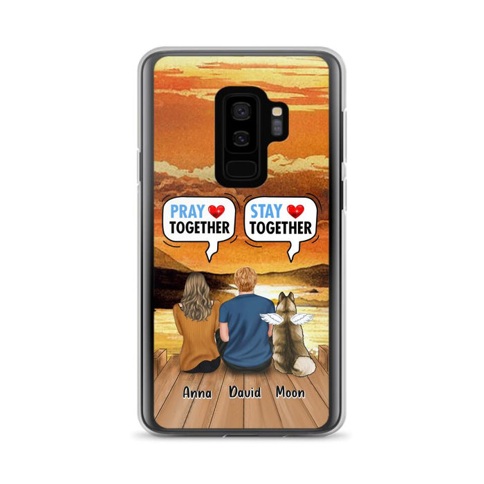 Custom Personalized Couple With Pet Phone Case - Couple With Upto 2 Pets - Gift Idea For Dog/Cat Lover - Pray Together Stay Together - Case For iPhone And Samsung