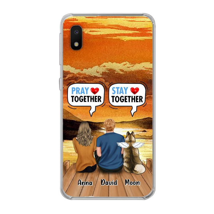 Custom Personalized Couple With Pet Phone Case - Couple With Upto 2 Pets - Gift Idea For Dog/Cat Lover - Pray Together Stay Together - Case For iPhone And Samsung