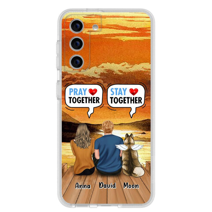 Custom Personalized Couple With Pet Phone Case - Couple With Upto 2 Pets - Gift Idea For Dog/Cat Lover - Pray Together Stay Together - Case For iPhone And Samsung