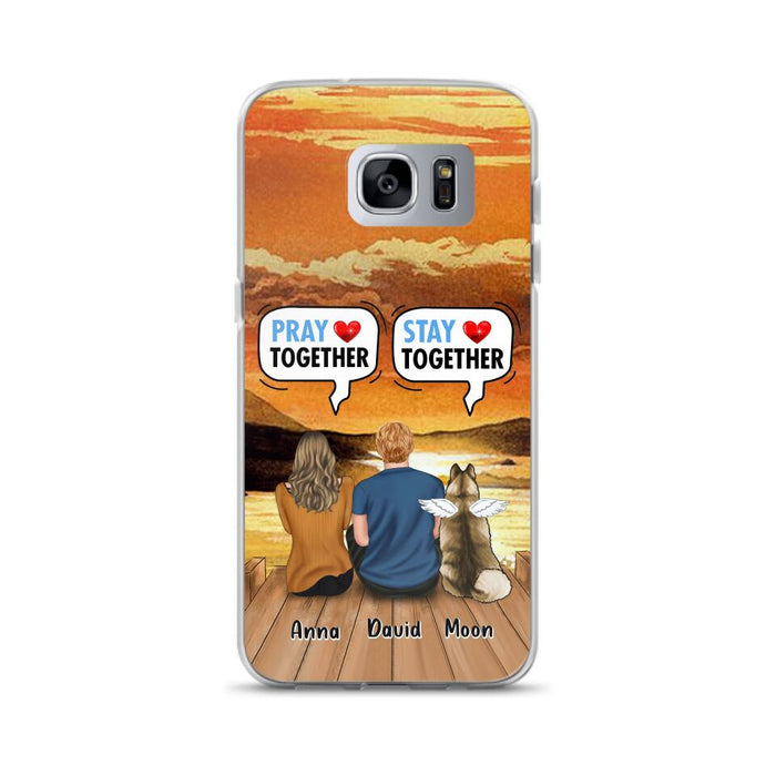 Custom Personalized Couple With Pet Phone Case - Couple With Upto 2 Pets - Gift Idea For Dog/Cat Lover - Pray Together Stay Together - Case For iPhone And Samsung