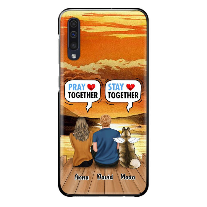 Custom Personalized Couple With Pet Phone Case - Couple With Upto 2 Pets - Gift Idea For Dog/Cat Lover - Pray Together Stay Together - Case For iPhone And Samsung