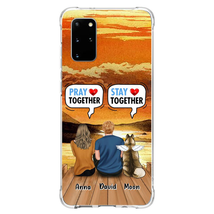 Custom Personalized Couple With Pet Phone Case - Couple With Upto 2 Pets - Gift Idea For Dog/Cat Lover - Pray Together Stay Together - Case For iPhone And Samsung