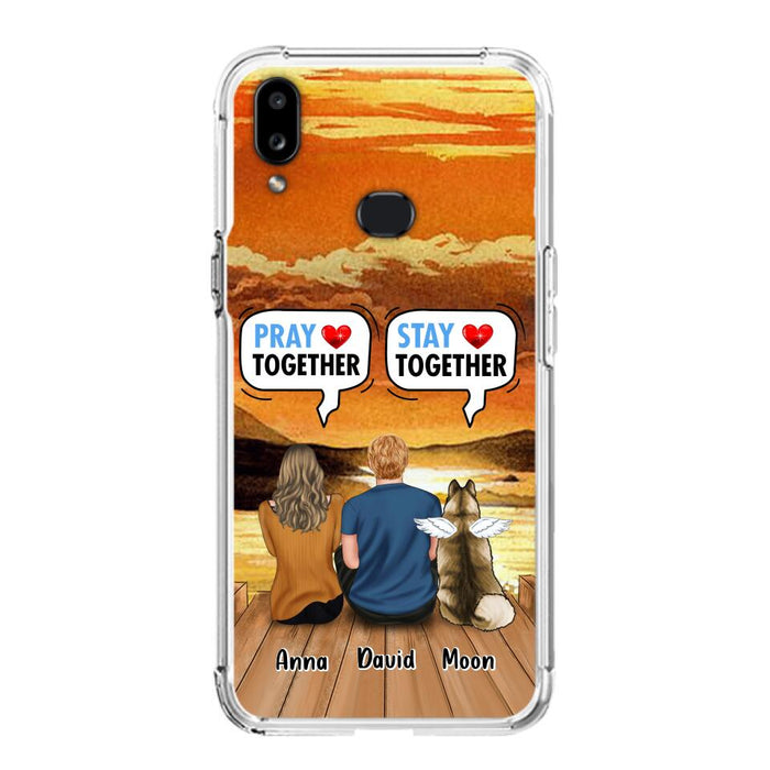 Custom Personalized Couple With Pet Phone Case - Couple With Upto 2 Pets - Gift Idea For Dog/Cat Lover - Pray Together Stay Together - Case For iPhone And Samsung