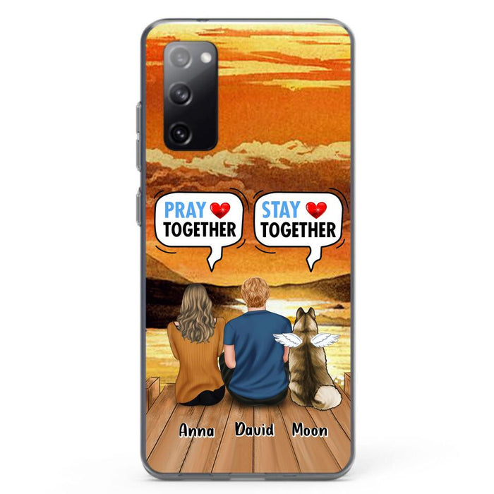 Custom Personalized Couple With Pet Phone Case - Couple With Upto 2 Pets - Gift Idea For Dog/Cat Lover - Pray Together Stay Together - Case For iPhone And Samsung