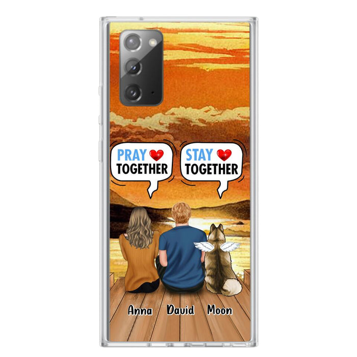 Custom Personalized Couple With Pet Phone Case - Couple With Upto 2 Pets - Gift Idea For Dog/Cat Lover - Pray Together Stay Together - Case For iPhone And Samsung