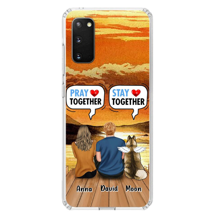 Custom Personalized Couple With Pet Phone Case - Couple With Upto 2 Pets - Gift Idea For Dog/Cat Lover - Pray Together Stay Together - Case For iPhone And Samsung