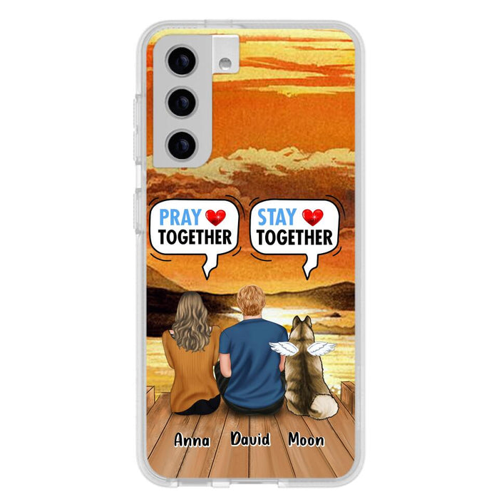 Custom Personalized Couple With Pet Phone Case - Couple With Upto 2 Pets - Gift Idea For Dog/Cat Lover - Pray Together Stay Together - Case For iPhone And Samsung