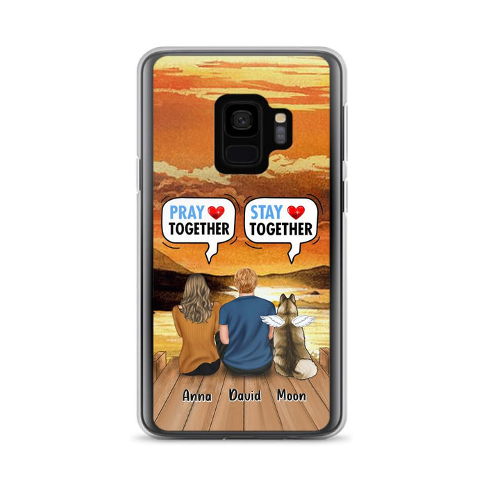 Custom Personalized Couple With Pet Phone Case - Couple With Upto 2 Pets - Gift Idea For Dog/Cat Lover - Pray Together Stay Together - Case For iPhone And Samsung