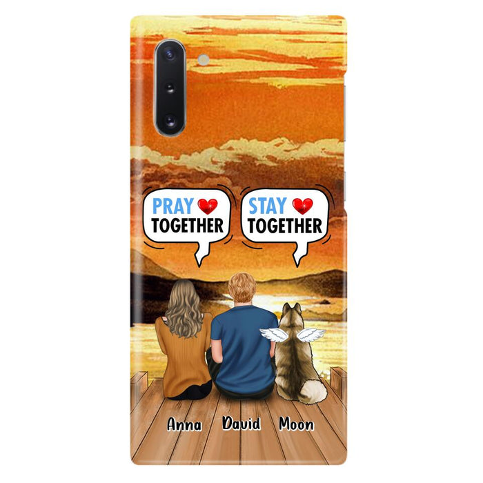 Custom Personalized Couple With Pet Phone Case - Couple With Upto 2 Pets - Gift Idea For Dog/Cat Lover - Pray Together Stay Together - Case For iPhone And Samsung