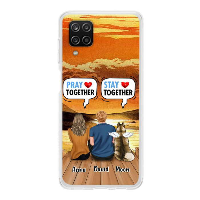 Custom Personalized Couple With Pet Phone Case - Couple With Upto 2 Pets - Gift Idea For Dog/Cat Lover - Pray Together Stay Together - Case For iPhone And Samsung