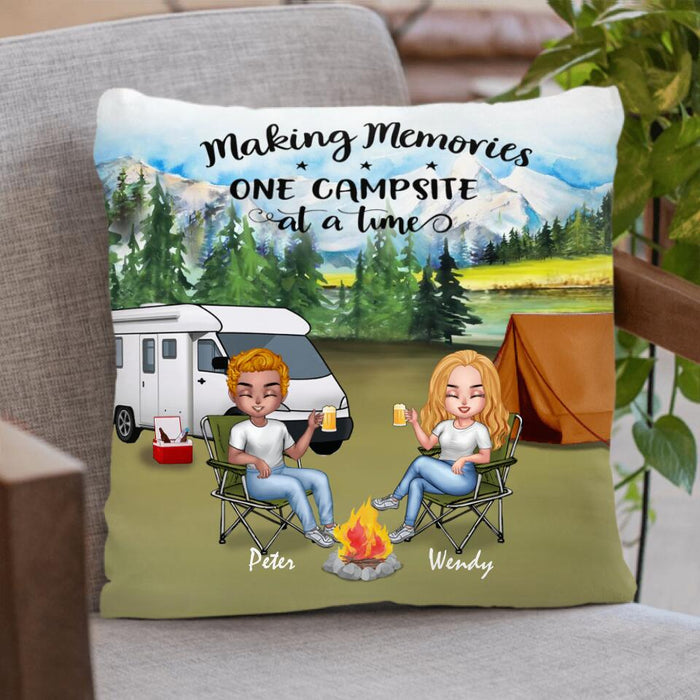 Custom Personalized Camping Couple With Dog Pillow Cover & Quilt/ Fleece Blanket - Upto 3 Dogs - Gift Idea For Camping Lover - Let's Be Adventures