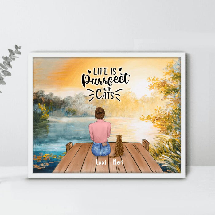 Custom Personalized Cat Mom Poster - Gift For Cat Lovers With Upto 4 Cats - Life Is Purrfect With Cats