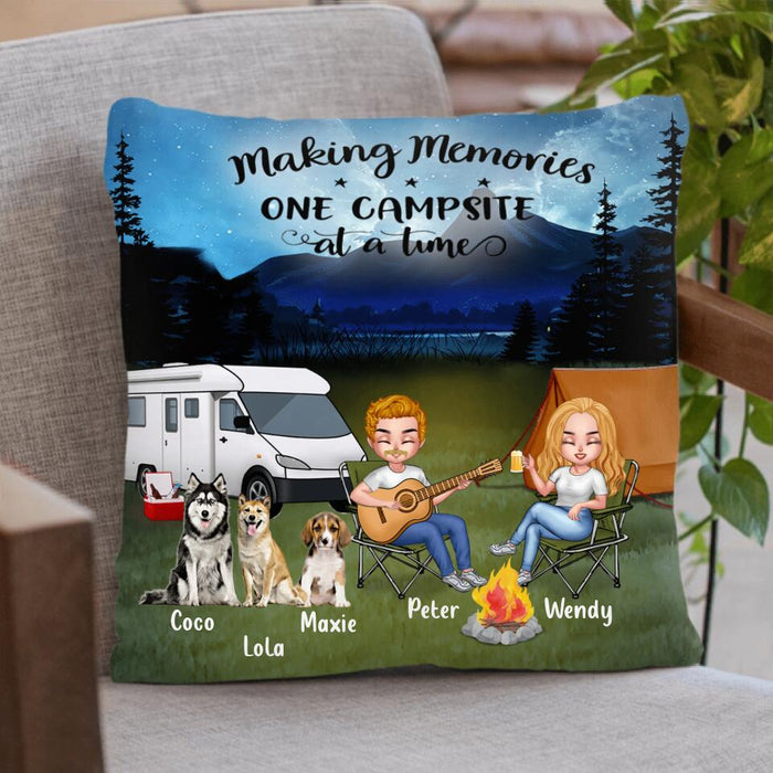 Custom Personalized Guitar Camping Couple Pillow Cover - Gift For Couple/ Dog Lovers With Up To 3 Dogs - Making Memories One Campsite At A Time