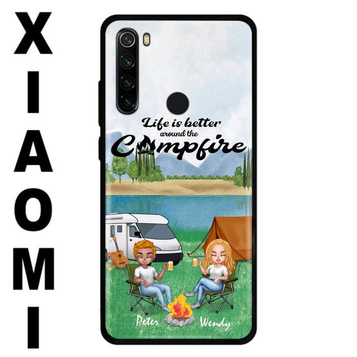 Custom Personalized Camping Chibi Phone Case - Couple With Upto 2 Dogs - Gift Idea For Dog/ Camping Lover - Life Is Better Around The Campfire - Case For Xiaomi, Oppo And Huawei