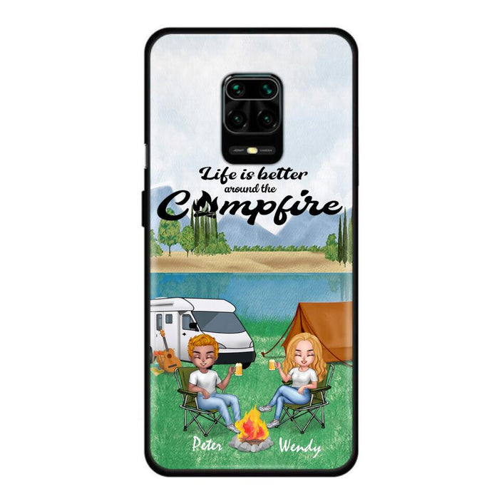 Custom Personalized Camping Chibi Phone Case - Couple With Upto 2 Dogs - Gift Idea For Dog/ Camping Lover - Life Is Better Around The Campfire - Case For Xiaomi, Oppo And Huawei