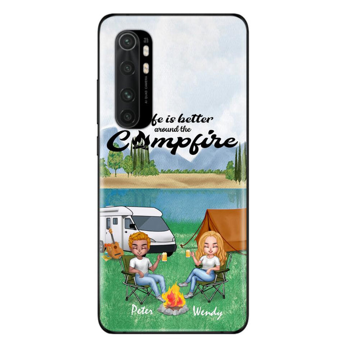 Custom Personalized Camping Chibi Phone Case - Couple With Upto 2 Dogs - Gift Idea For Dog/ Camping Lover - Life Is Better Around The Campfire - Case For Xiaomi, Oppo And Huawei