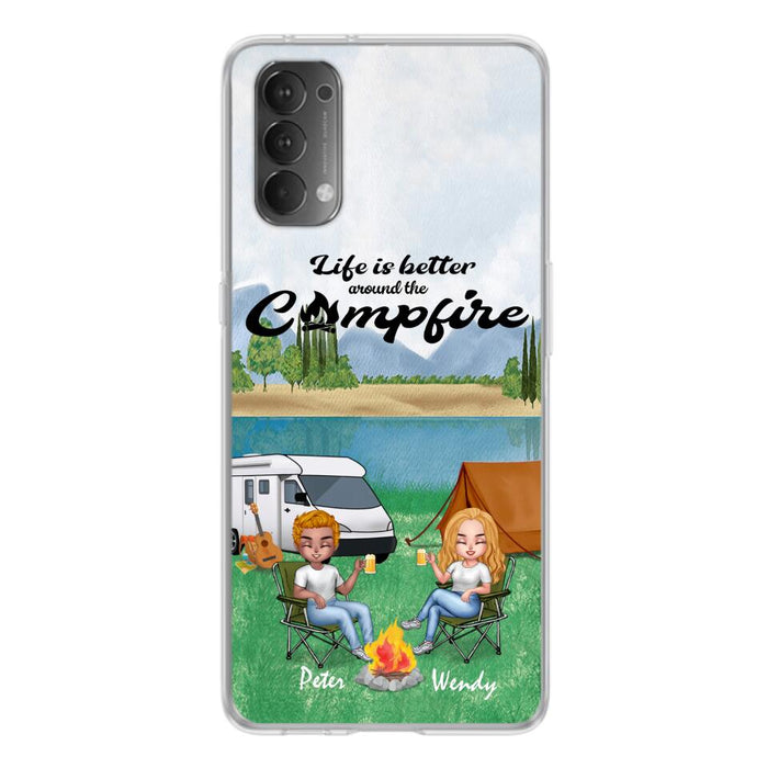 Custom Personalized Camping Chibi Phone Case - Couple With Upto 2 Dogs - Gift Idea For Dog/ Camping Lover - Life Is Better Around The Campfire - Case For Xiaomi, Oppo And Huawei