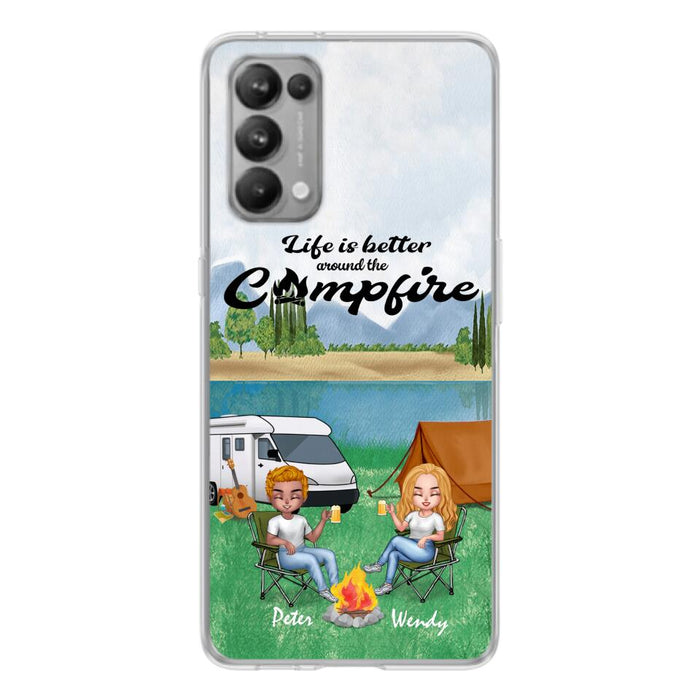 Custom Personalized Camping Chibi Phone Case - Couple With Upto 2 Dogs - Gift Idea For Dog/ Camping Lover - Life Is Better Around The Campfire - Case For Xiaomi, Oppo And Huawei