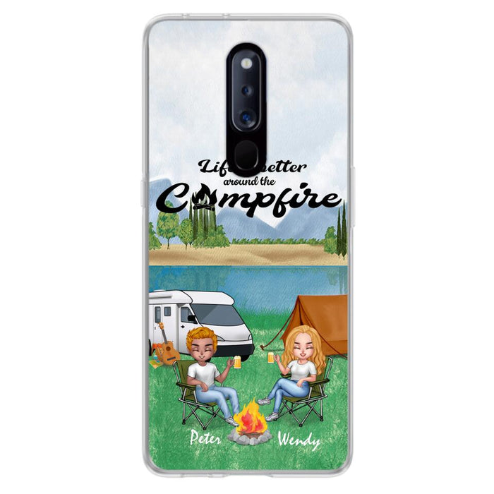 Custom Personalized Camping Chibi Phone Case - Couple With Upto 2 Dogs - Gift Idea For Dog/ Camping Lover - Life Is Better Around The Campfire - Case For Xiaomi, Oppo And Huawei