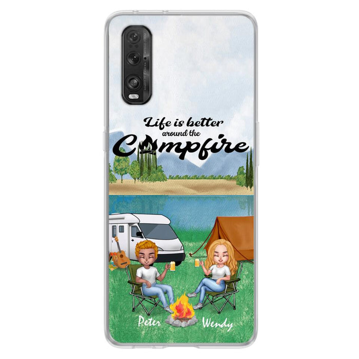 Custom Personalized Camping Chibi Phone Case - Couple With Upto 2 Dogs - Gift Idea For Dog/ Camping Lover - Life Is Better Around The Campfire - Case For Xiaomi, Oppo And Huawei