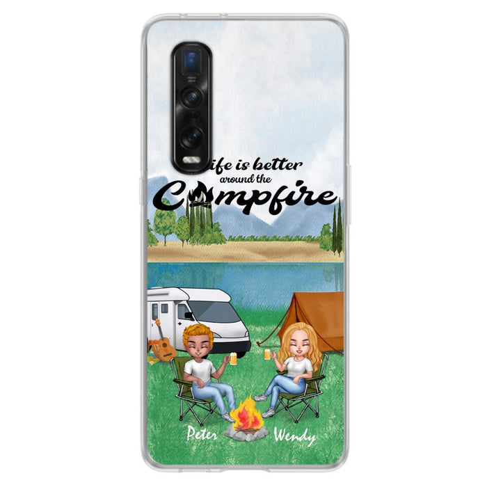 Custom Personalized Camping Chibi Phone Case - Couple With Upto 2 Dogs - Gift Idea For Dog/ Camping Lover - Life Is Better Around The Campfire - Case For Xiaomi, Oppo And Huawei