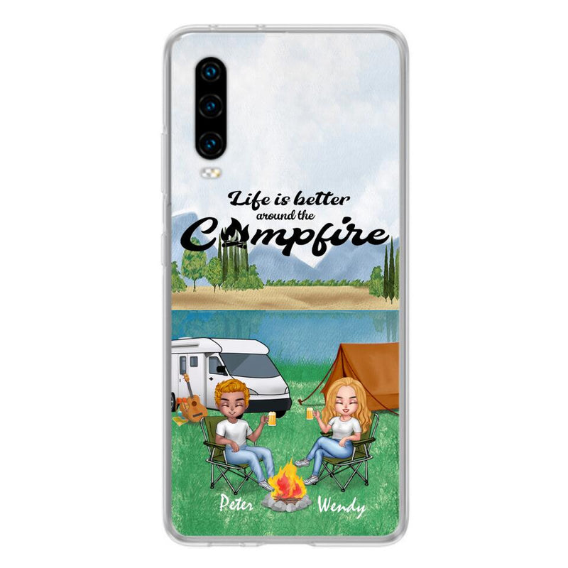 Personalized Camping Chibi Phone Case - Couple With Up to 2 Dogs - Gift Idea For Dog/Camping Lover - Life Is Better Around The Campfire - Case For Xiaomi, Oppo And Huawei