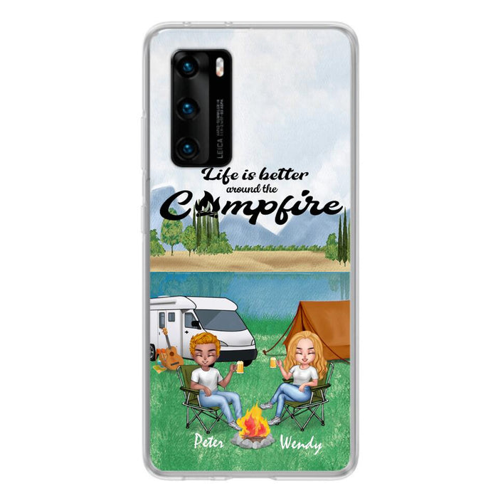 Custom Personalized Camping Chibi Phone Case - Couple With Upto 2 Dogs - Gift Idea For Dog/ Camping Lover - Life Is Better Around The Campfire - Case For Xiaomi, Oppo And Huawei