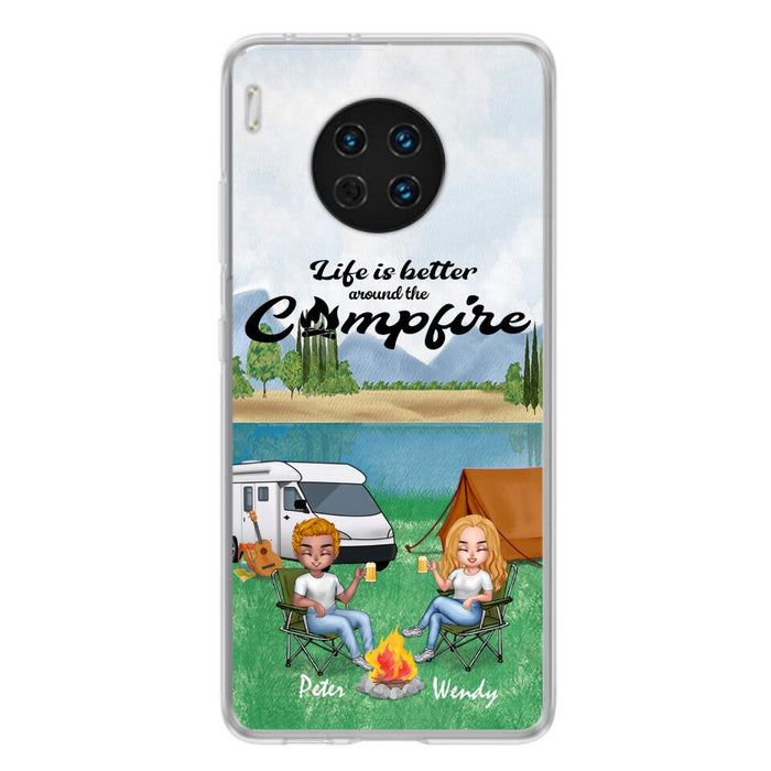 Custom Personalized Camping Chibi Phone Case - Couple With Upto 2 Dogs - Gift Idea For Dog/ Camping Lover - Life Is Better Around The Campfire - Case For Xiaomi, Oppo And Huawei