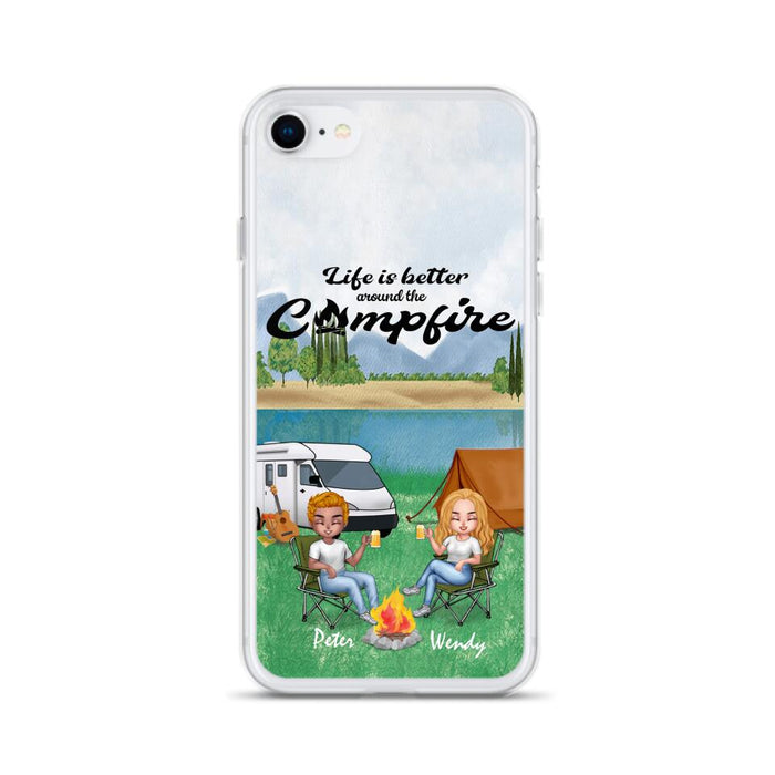 Custom Personalized Camping Chibi Phone Case - Couple With Upto 2 Dogs - Gift Idea For Dog/ Camping Lover - Life Is Better Around The Campfire - Case For iPhone And Samsung