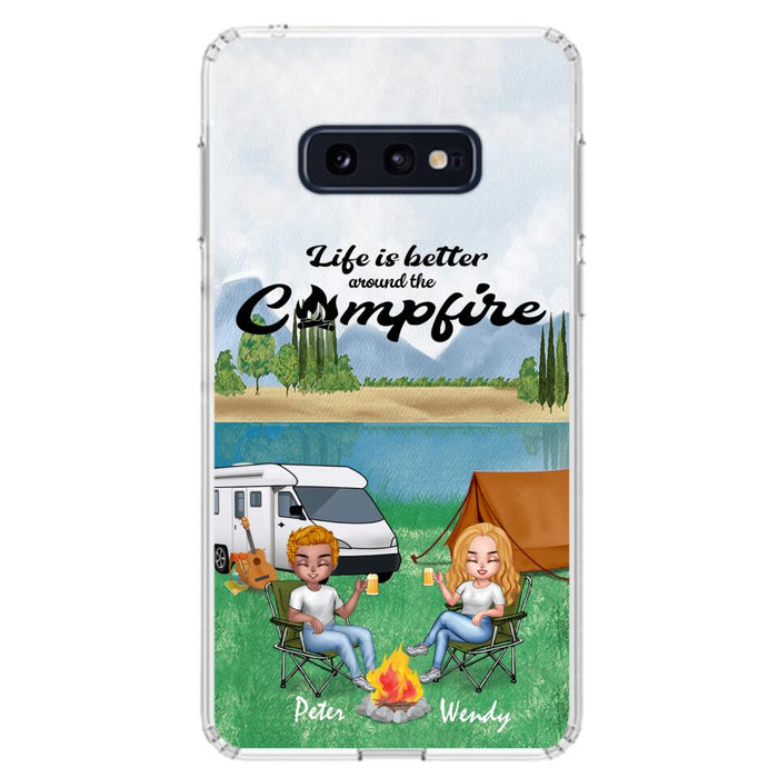 Custom Personalized Camping Chibi Phone Case - Couple With Upto 2 Dogs - Gift Idea For Dog/ Camping Lover - Life Is Better Around The Campfire - Case For iPhone And Samsung