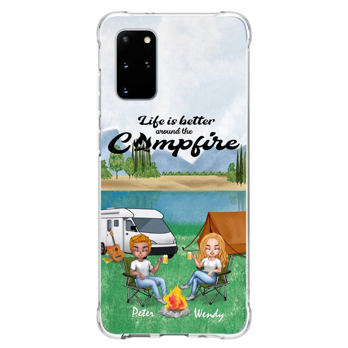 Custom Personalized Camping Chibi Phone Case - Couple With Upto 2 Dogs - Gift Idea For Dog/ Camping Lover - Life Is Better Around The Campfire - Case For iPhone And Samsung