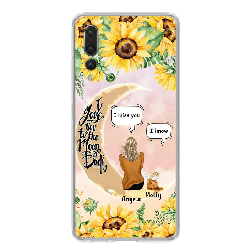 Personalized Memorial Cat Sun Flower Phone Case - Up to 6 Cats - Memorial Gift Idea For Cat Lover - I Love You To The Moon And Back - Case For Xiaomi, Oppo And Huawei