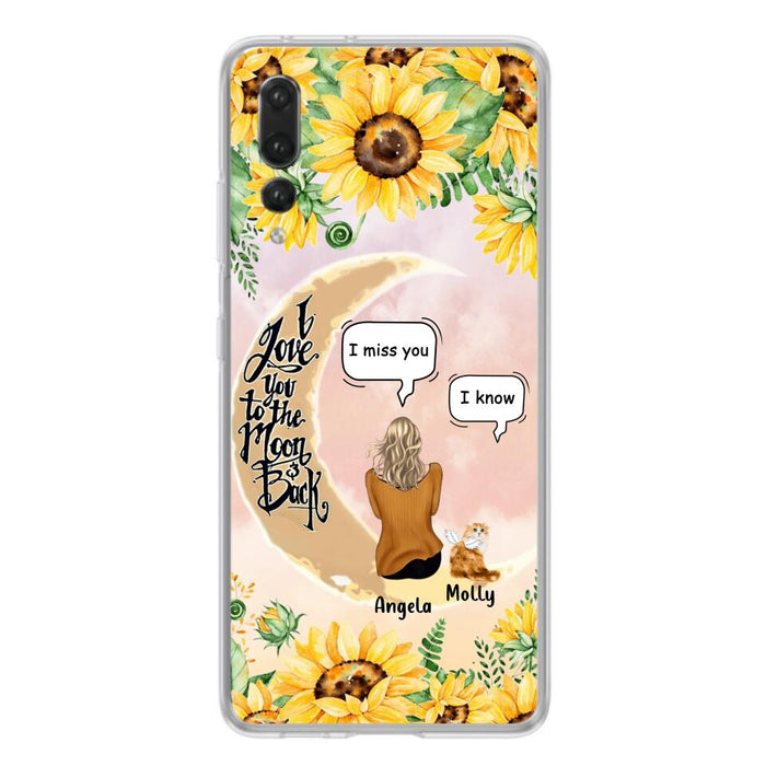 Custom Personalized Memorial Cat Sun Flower Phone Case - Upto 6 Cats - Memorial Gift Idea For Cat Lover - I Love You To The Moon And Back - Case For Xiaomi, Oppo And Huawei