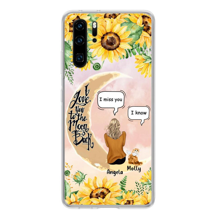 Custom Personalized Memorial Cat Sun Flower Phone Case - Upto 6 Cats - Memorial Gift Idea For Cat Lover - I Love You To The Moon And Back - Case For Xiaomi, Oppo And Huawei